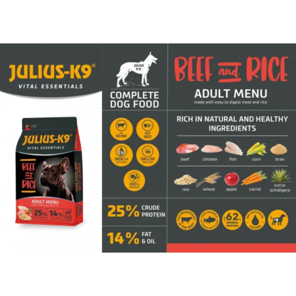 JULIUS-K9 Hypoallergenic Adult Menu, XS-XL, Vită și Orez, hrană uscată câini, alergii, 12kg - poza 3