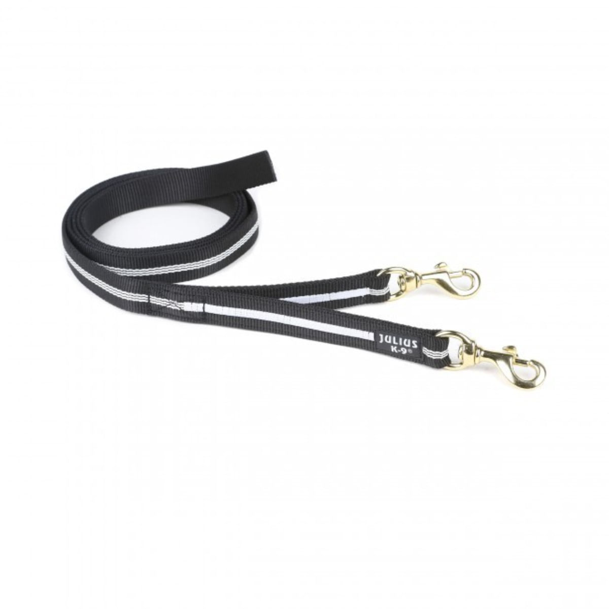 JULIUS-K9 IDC, lesă Y dublă cu 2 carabine fără mâner câini, nylon, bandă, 25mm x 2.2m, negru - poza 1