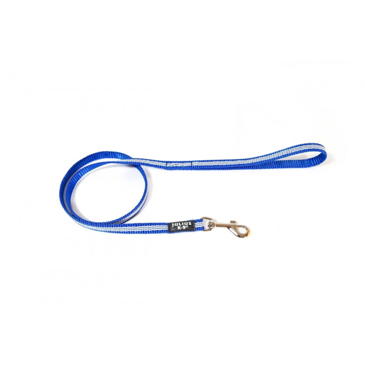 JULIUS-K9 IDC Tubular webbing, lesă cu fire flourescente cu mâner câini, nylon, bandă, 14mm x 1.2m, albastru - poza 2