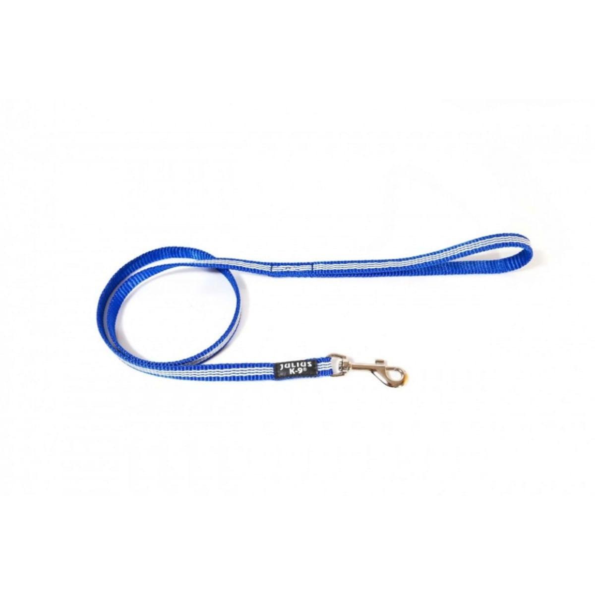 JULIUS-K9 IDC Tubular webbing, lesă cu fire flourescente cu mâner câini, nylon, bandă, 14mm x 1m, albastru - poza 2