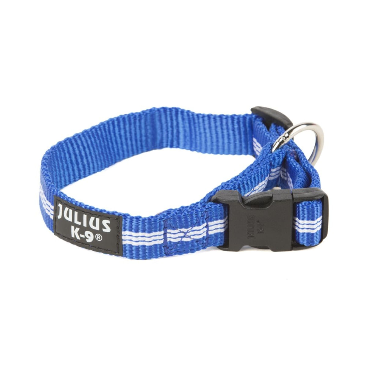 JULIUS-K9 IDC Tubular webbing, zgardă ajustabilă fosforescentă câini, nylon, 19mm x 27-42cm, albastru - poza 2