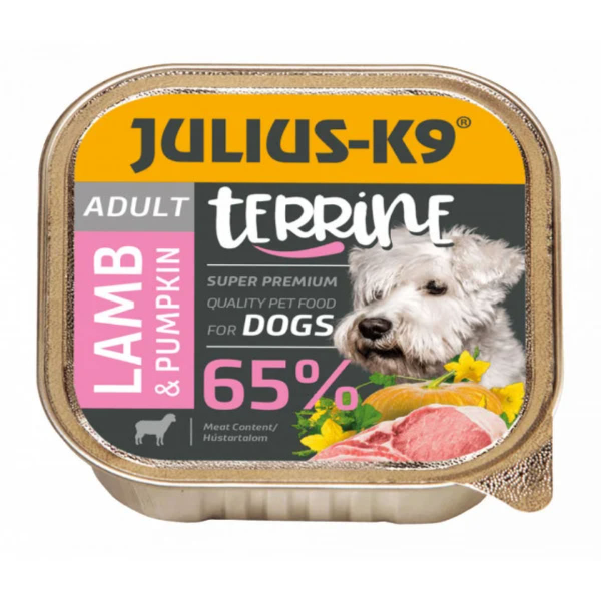 JULIUS-K9 Terrine, XS-S, Miel și dovleac, tăviță hrană umedă câini, (pate), 150g - poza 1