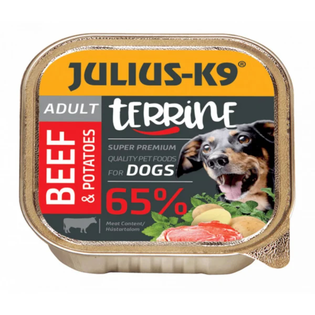 JULIUS-K9 Terrine, XS-S, Vită și Cartofi, tăviță hrană umedă câini, (pate), 150g - poza 2