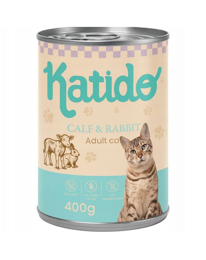 KATIDO Adult Cat Veal and Rabbit 400 g vițel și iepure cu ulei de somon hrană pisici