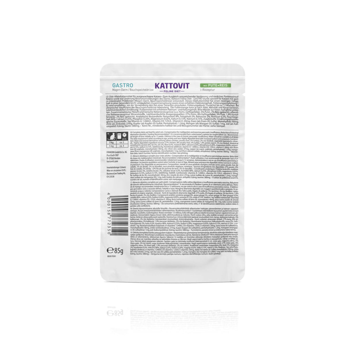 KATTOVIT Gastro, Curcan și Orez, dietă veterinară, plic hrană umedă pisici, sistem digestiv, (în sos), 85g - poza 3