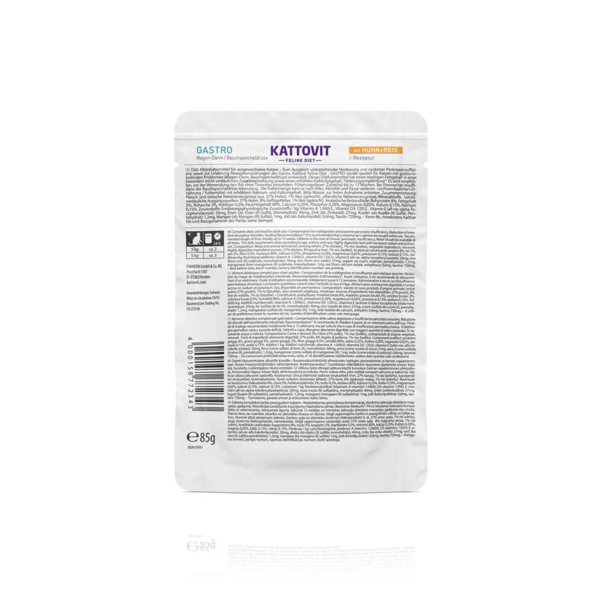 KATTOVIT Gastro, Pui și Orez, dietă veterinară, plic hrană umedă pisici, sistem digestiv, (în sos), 85g - poza 4