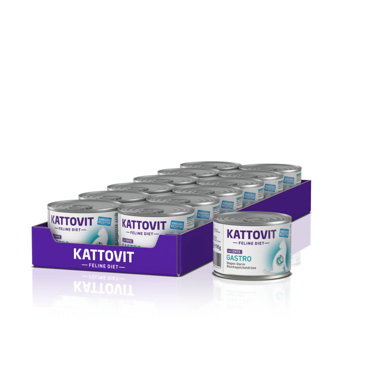 KATTOVIT Gastro, Rață, dietă veterinară, conservă hrană umedă pisici, sistem digestiv, (în aspic), bax, 185g x 12buc - poza 1