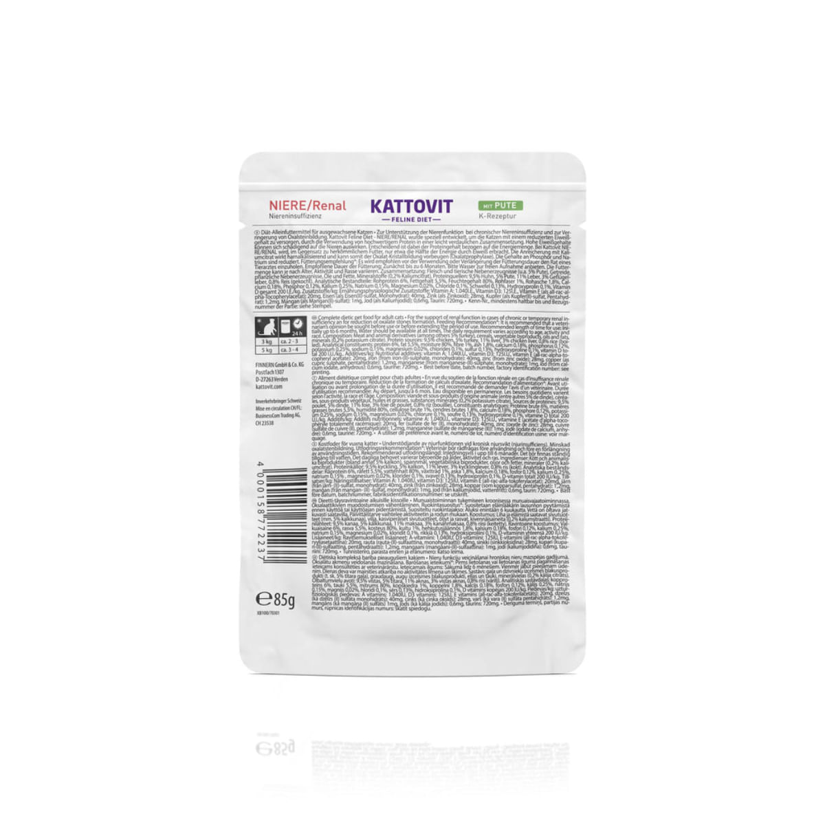 KATTOVIT Renal, Curcan, dietă veterinară, plic hrană umedă pisici, sistem renal, (în sos), bax, 85g x 24buc - poza 5