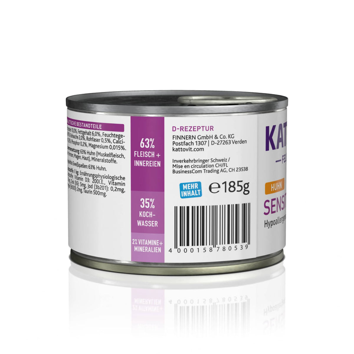 KATTOVIT Sensitive, Pui, dietă veterinară, conservă hrană umedă fără cereale pisici, alergii, (în aspic), 185g - poza 4