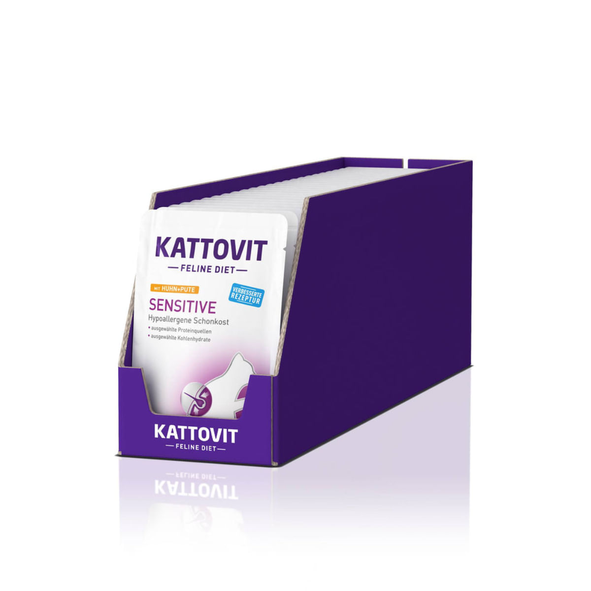 KATTOVIT Sensitive, Pui și Curcan, dietă veterinară, plic hrană umedă pisici, alergii, (în sos), bax, 85g x 24buc - poza 2