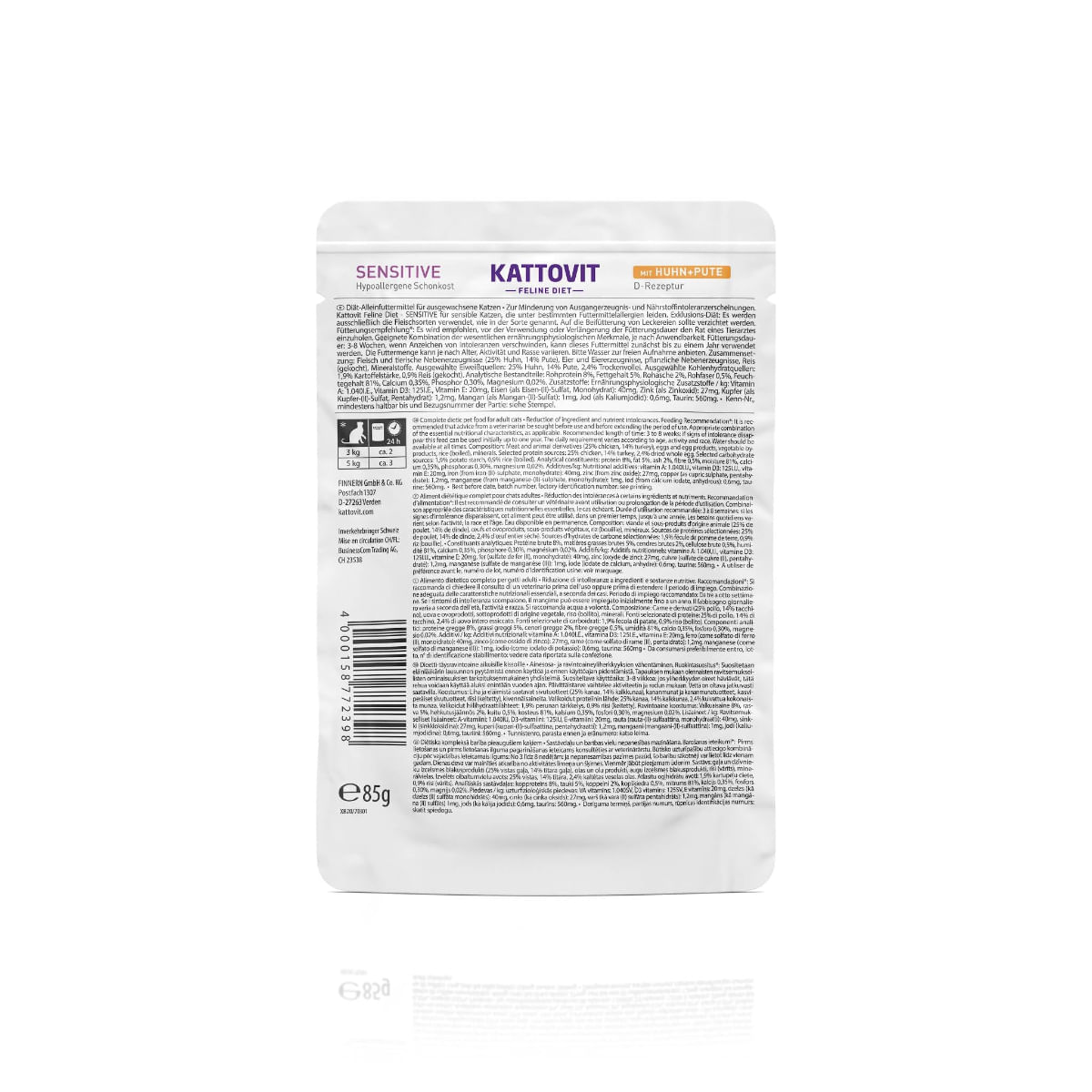KATTOVIT Sensitive, Pui și Curcan, dietă veterinară, plic hrană umedă pisici, alergii, (în sos), bax, 85g x 24buc - poza 5