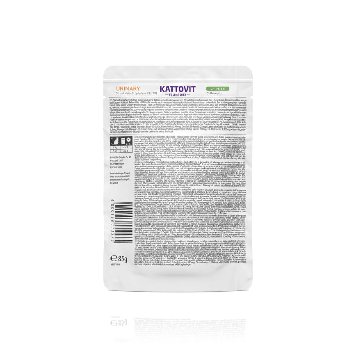 KATTOVIT Urinary, Curcan, dietă veterinară, plic hrană umedă pisici, sistem urinar, (în sos), 85g - poza 4