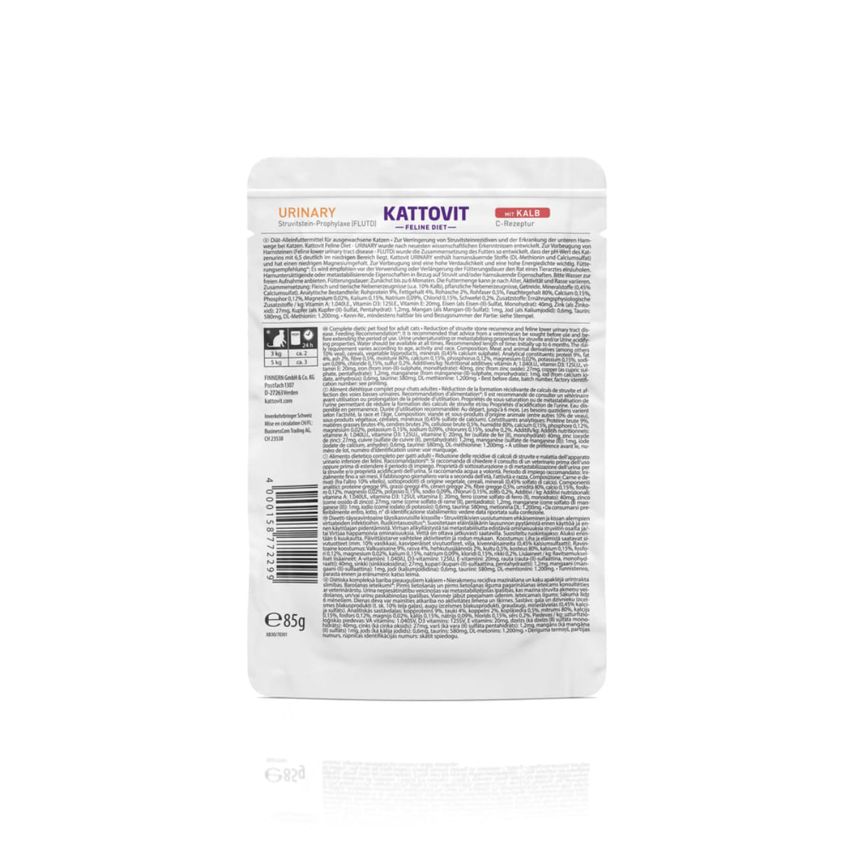 KATTOVIT Urinary, Vițel, dietă veterinară, plic hrană umedă pisici, sistem urinar, (în sos), 85g - poza 4