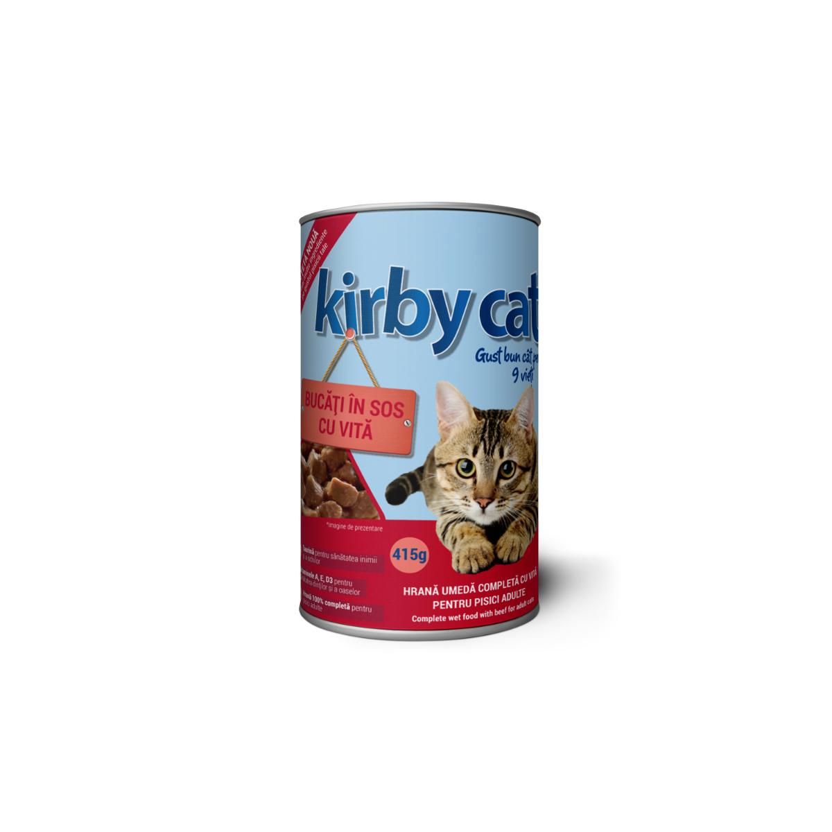 KIRBY CAT, Vită, conservă hrană umedă pisici, (în sos), 415g - poza 1