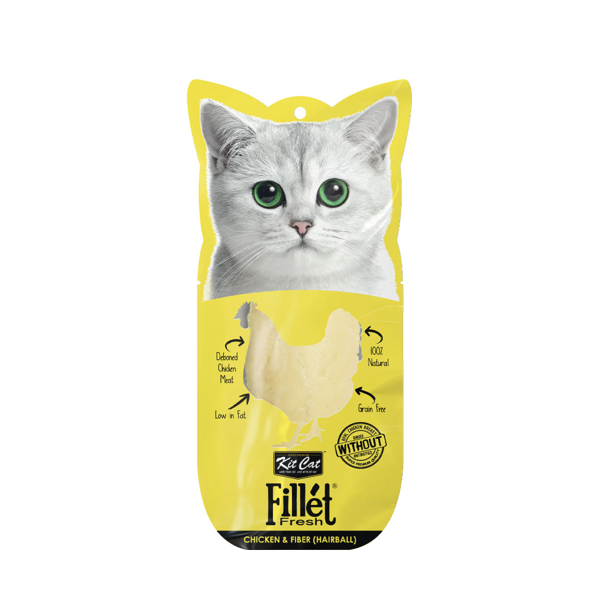 KIT CAT Fillet Fresh Hairball, Pui, plic recompense fără cereale pisici, limitarea ghemurilor de blană, 30g - poza 1
