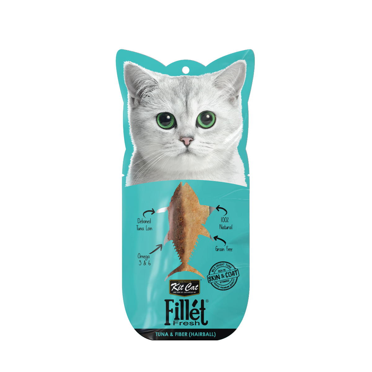 KIT CAT Fillet Fresh Hairball, Ton, plic recompense monoproteică fără cereale pisici, limitarea ghemurilor de blană, 30g - poza 1