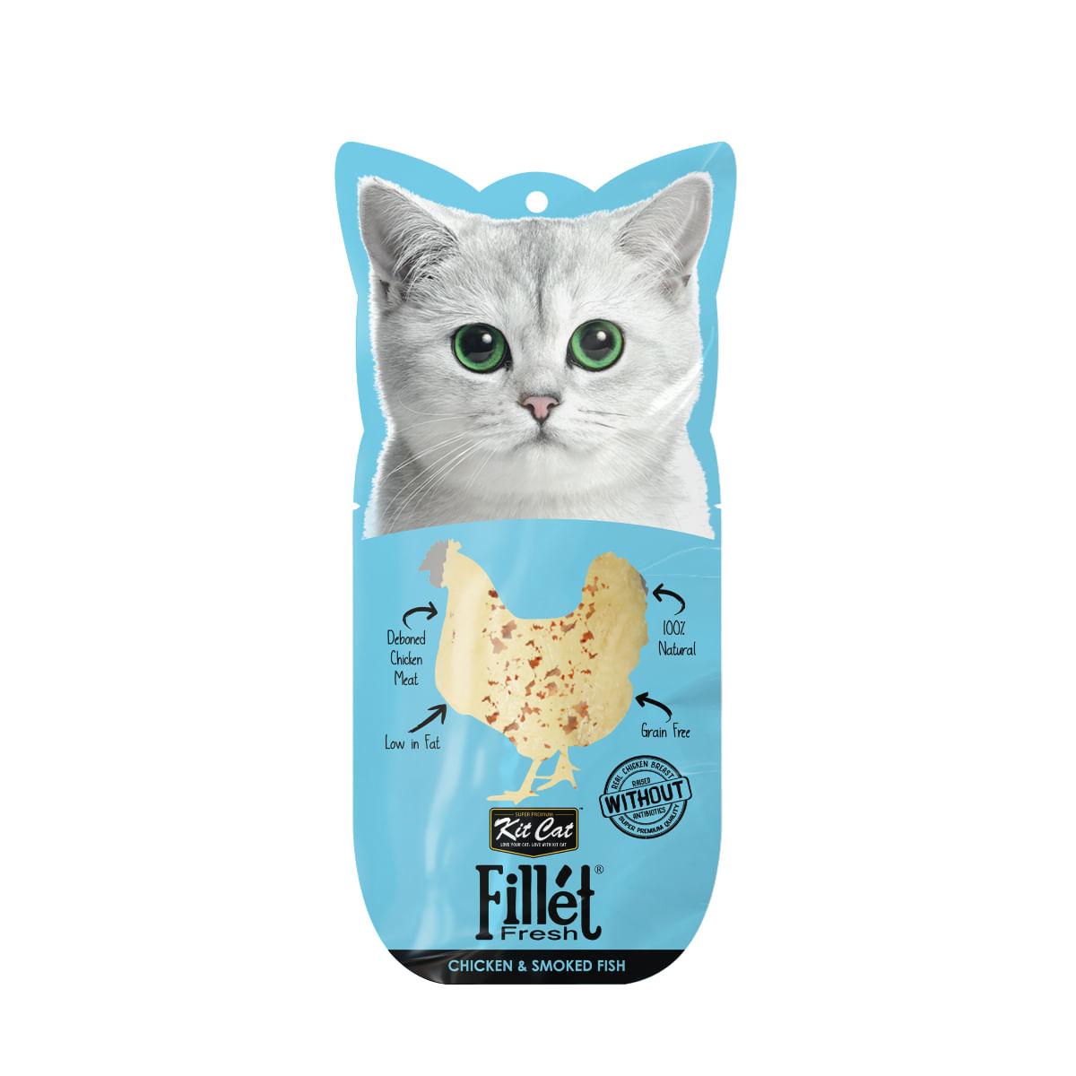 KIT CAT Fillet Fresh, Pui și Pește, plic recompense fără cereale pisici, piele & blană, 30g - poza 2