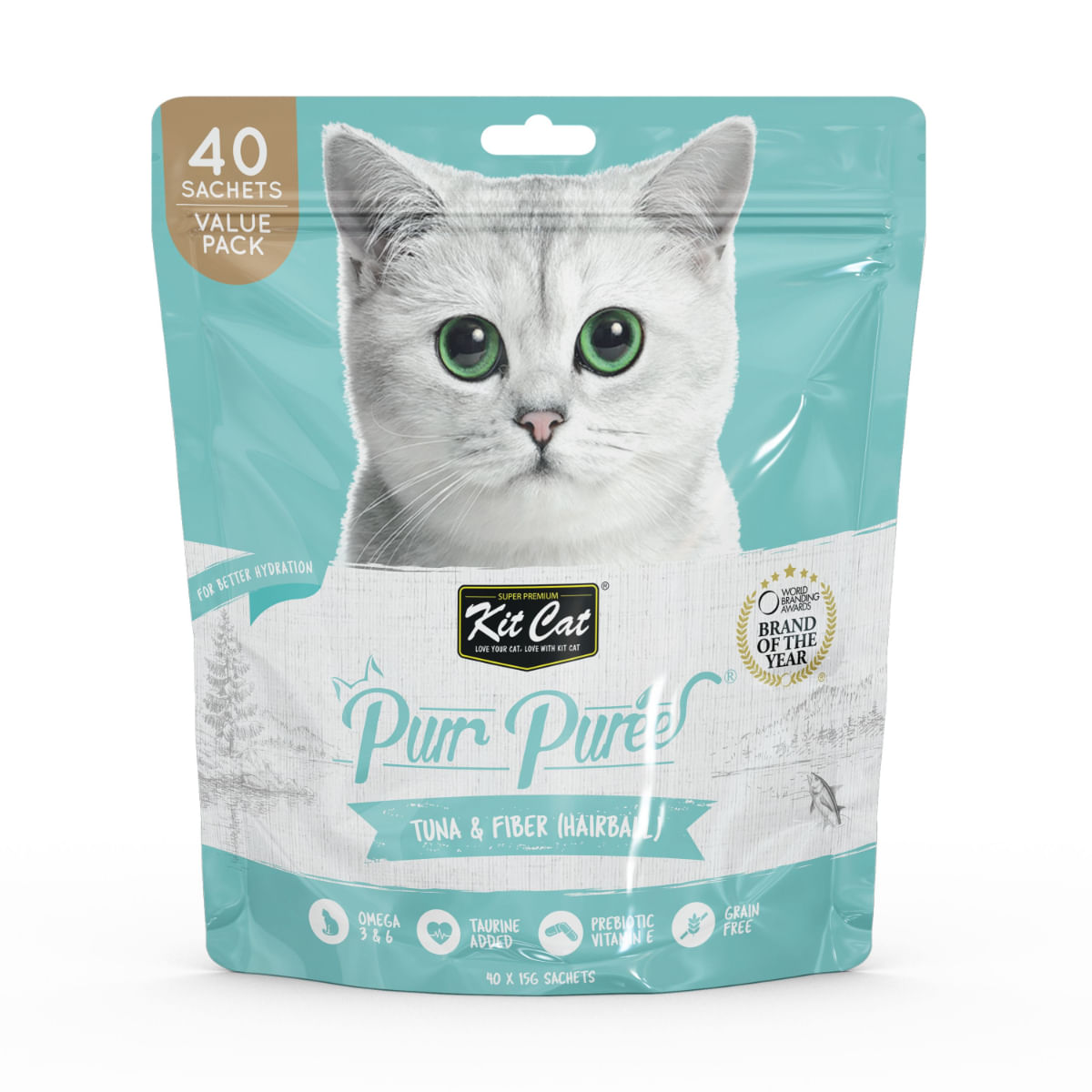 KIT CAT Purr Puree Hairball, Ton, plic, punguță recompense fără cereale pisici, limitarea ghemurilor de blană, (piure), multipack, 15g x 40buc - poza 1