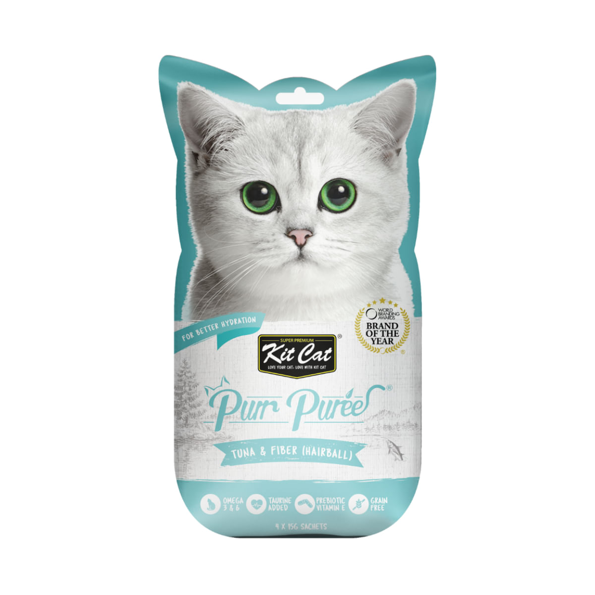 KIT CAT Purr Puree Hairball, Ton, plic, punguță recompense fără cereale pisici, limitarea ghemurilor de blană, (piure), 15g x 4buc - poza 2