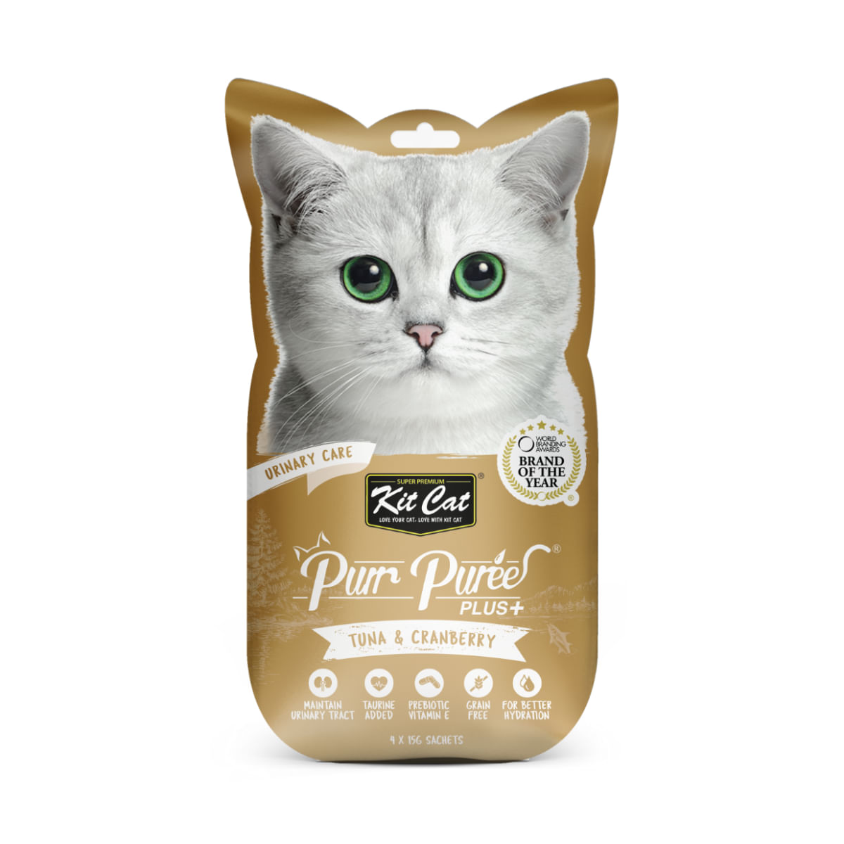 KIT CAT Purr Puree Plus Urinary Care, Ton, plic, punguță recompense funcționale fără cereale pisici, sistem urinar, (piure), 15g x 4buc - poza 1