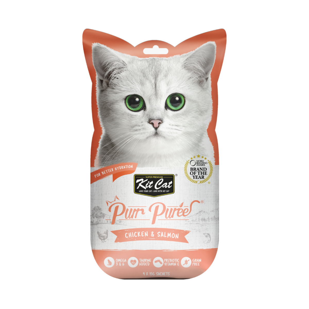 KIT CAT Purr Puree, Pui și Somon, plic, punguță recompense fără cereale pisici, (piure), 15g x 4buc - poza 2