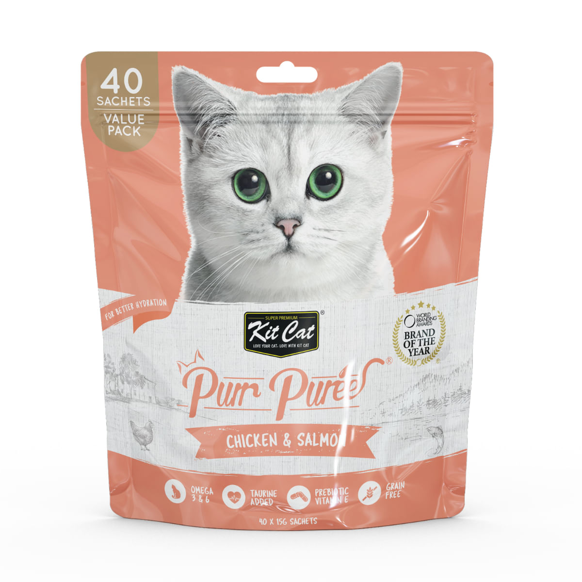 KIT CAT Purr Puree, Pui și Somon, plic, punguță recompense fără cereale pisici, (piure), multipack, 15g x 40buc - poza 2