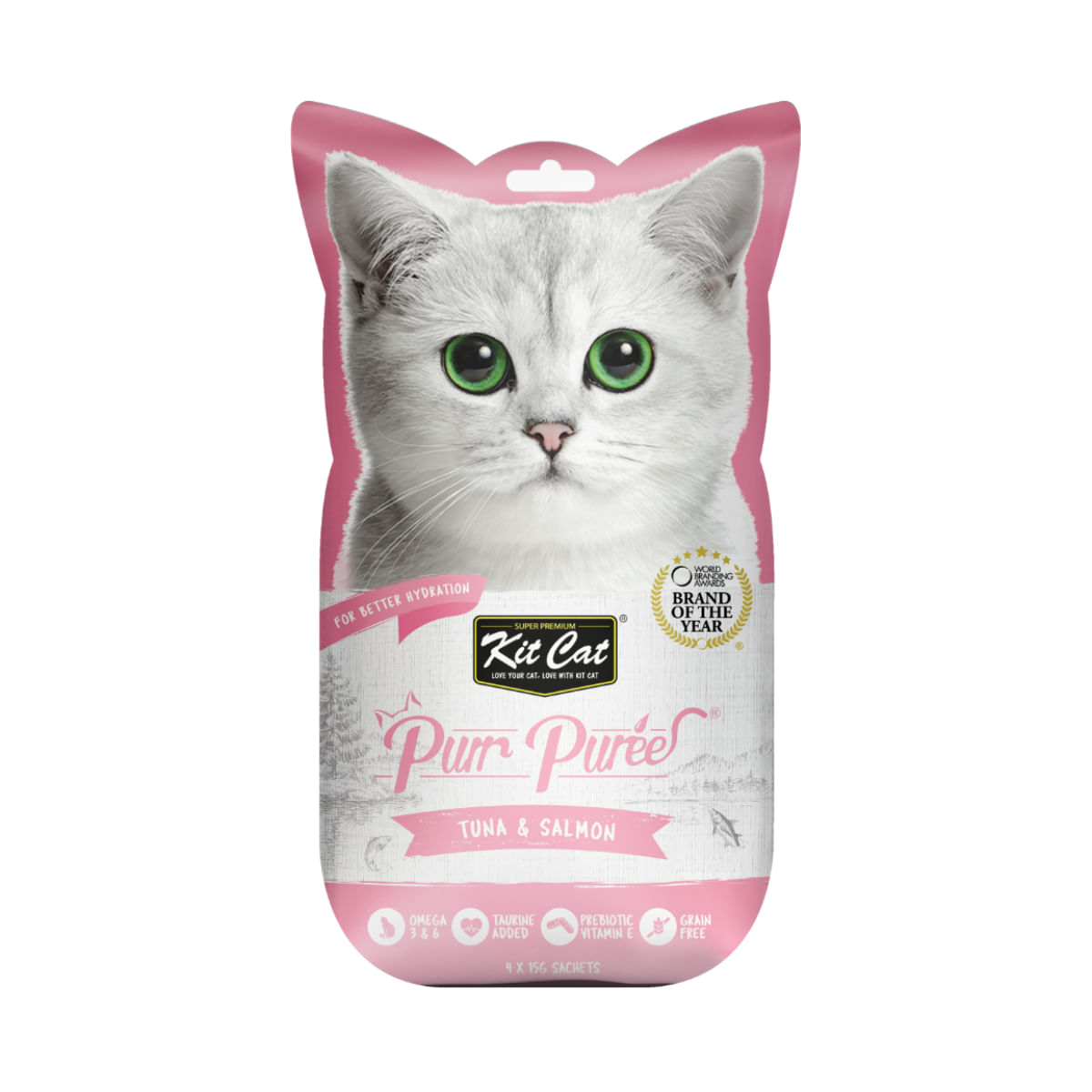 KIT CAT Purr Puree, Ton și Somon, plic, punguță recompense fără cereale pisici, (piure), 15g x 4buc - poza 2