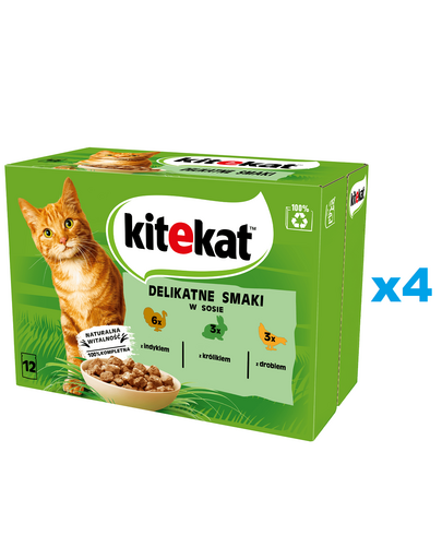 KITEKAT Delicate Flavours Pachet plicuri pentru pisica, curcan, iepure, pasare in sos 48x85 g