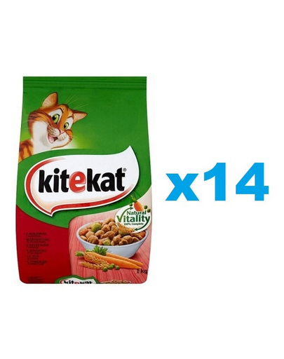 KITEKAT mancare uscata pentru pisici cu carne de vita si legume 14x300g