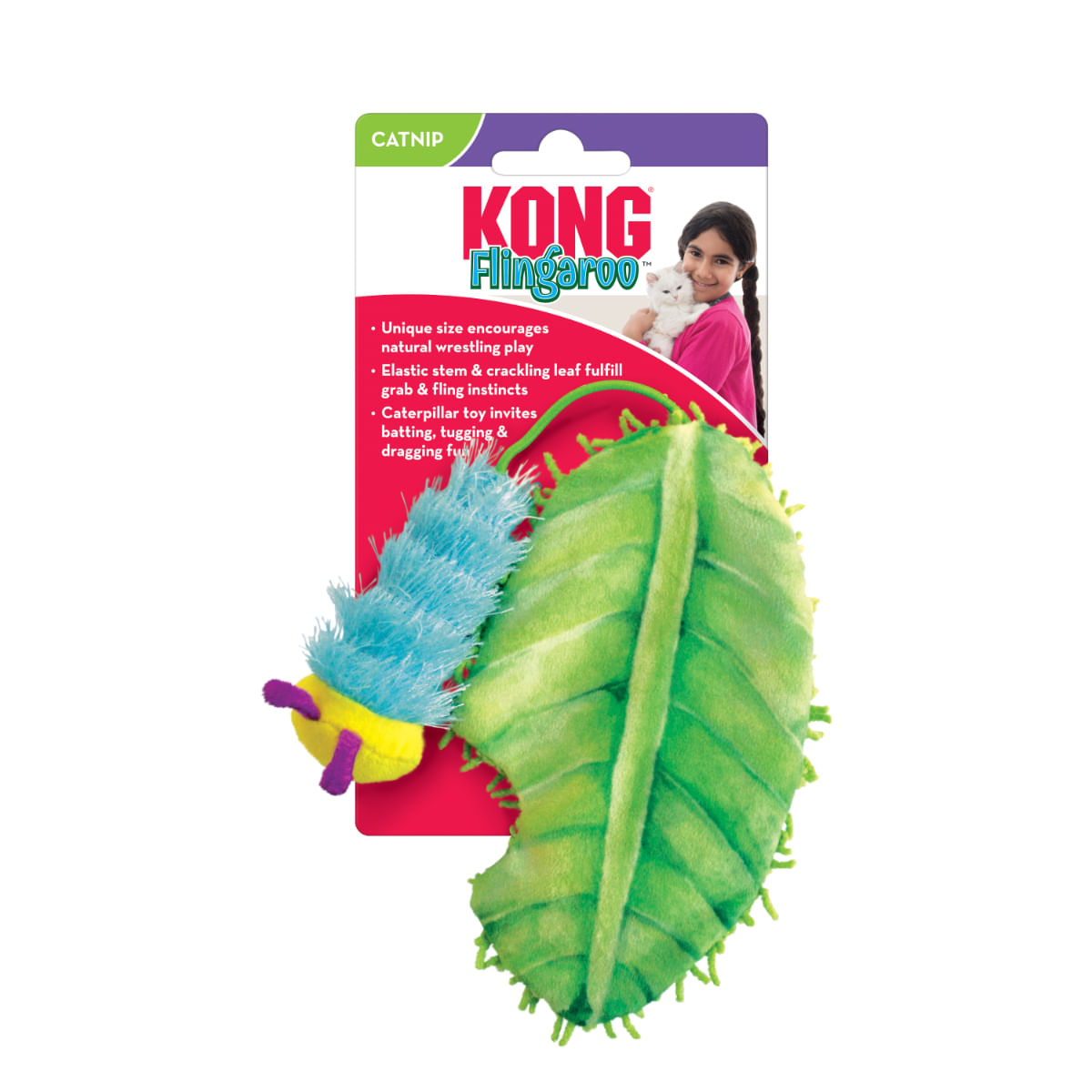 KONG Flingaroo Caterpillar, jucărie stimulare pândă pisici, catnip, textil, multicolor, 1buc - poza 2