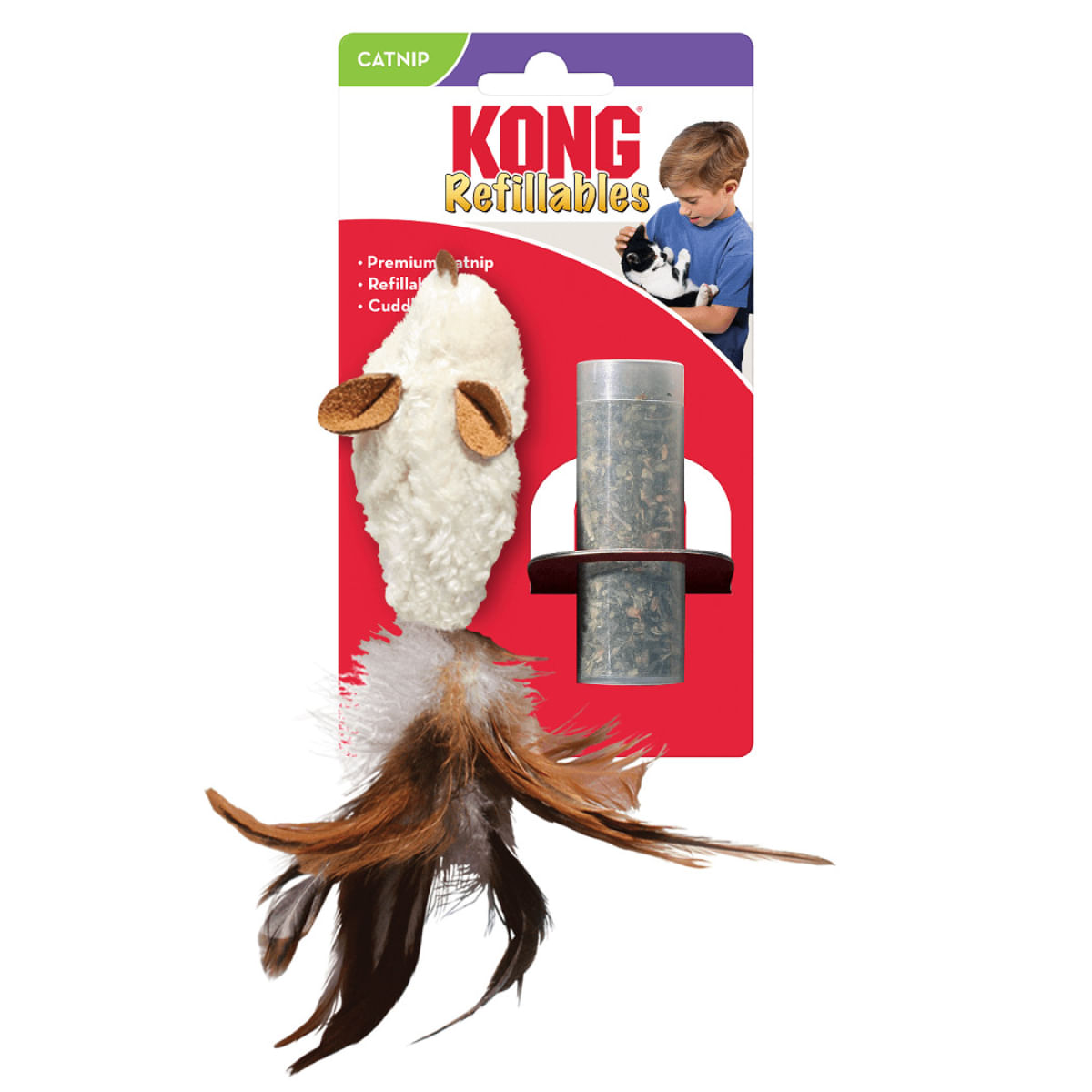 KONG Refillable, jucărie stimulare pândă pisici, catnip, pluș, alb, 1buc - poza 2
