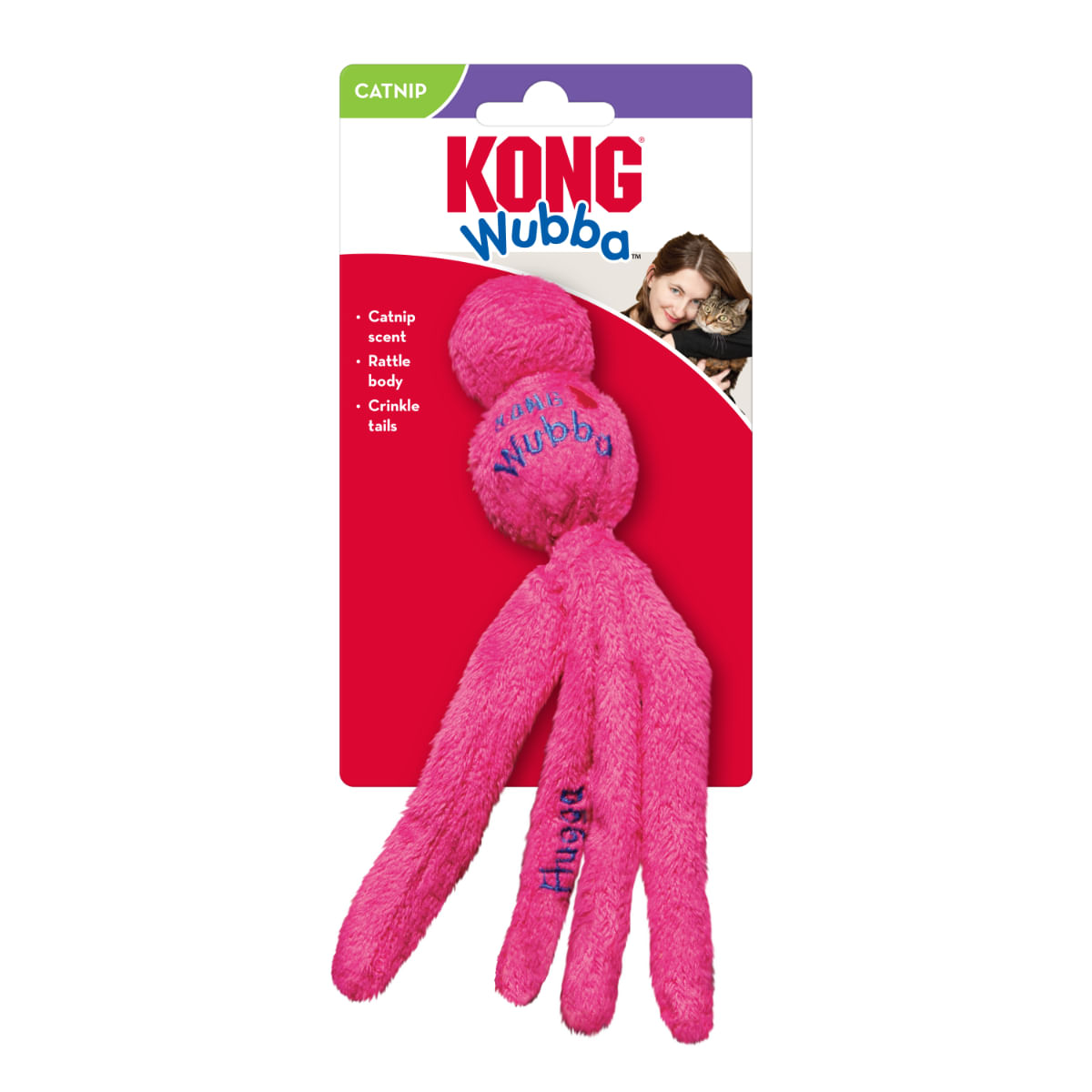 KONG Wubba, jucărie stimulare pândă pisici, catnip, cu sunet, textil, diverse culori, 1buc - poza 1