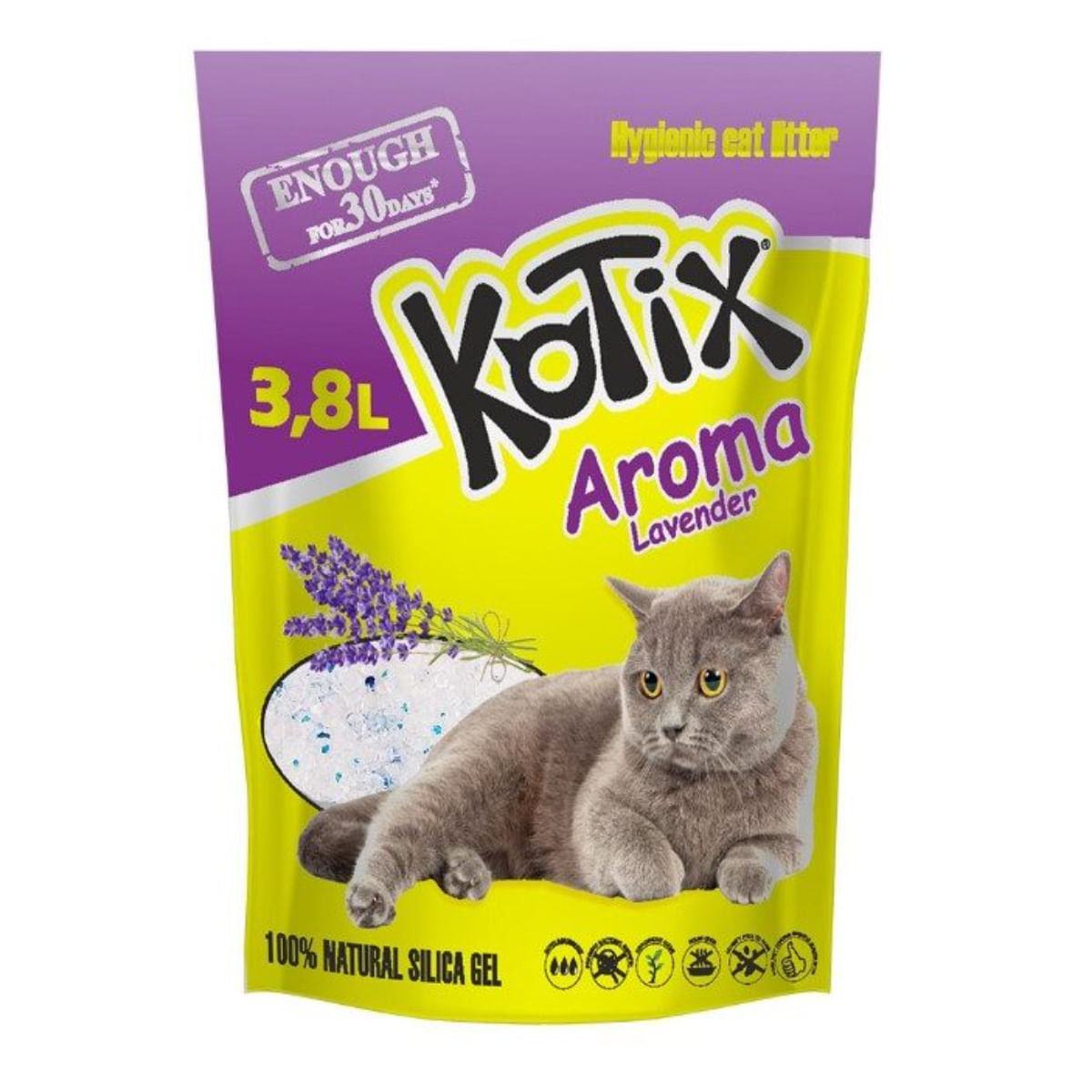 KOTIX, Lavanda, așternut igienic pisici, granule, silicat, neaglomerant, fără praf, 3.8l - poza 2