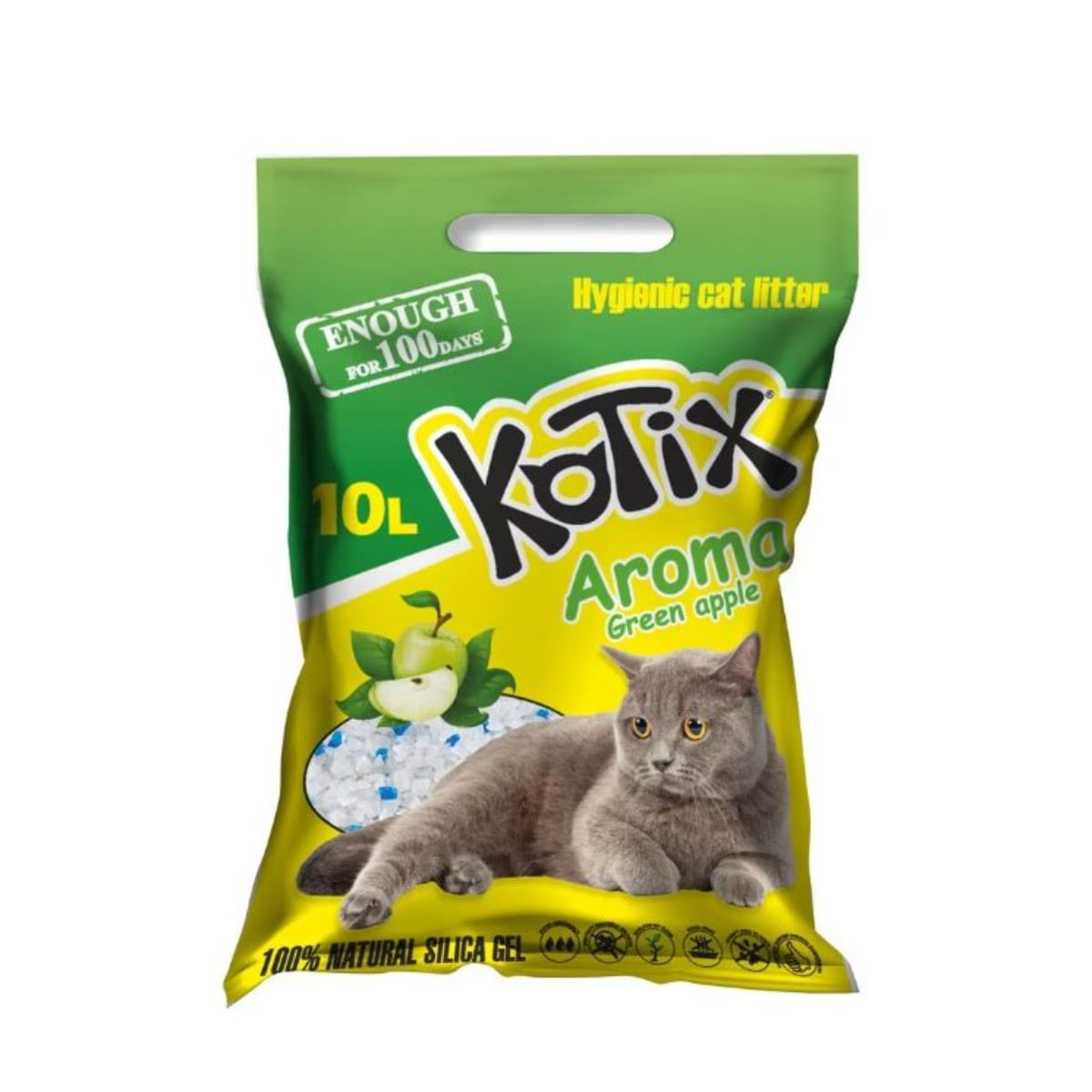 KOTIX, Măr Verde, așternut igienic pisici, granule, silicat, neaglomerant, fără praf, 10l - poza 2