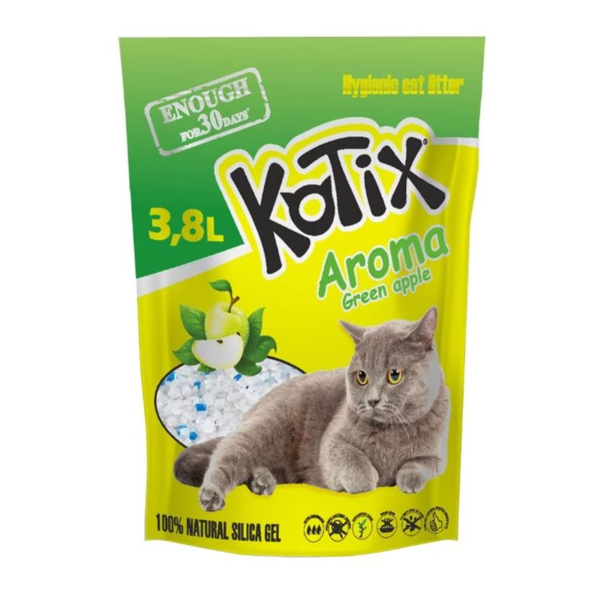 KOTIX, Măr Verde, așternut igienic pisici, granule, silicat, neaglomerant, fără praf, 3.8l - poza 2
