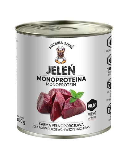 KUCHNIA SZEFA Monoproteina cerb 800g hrană umedă câini