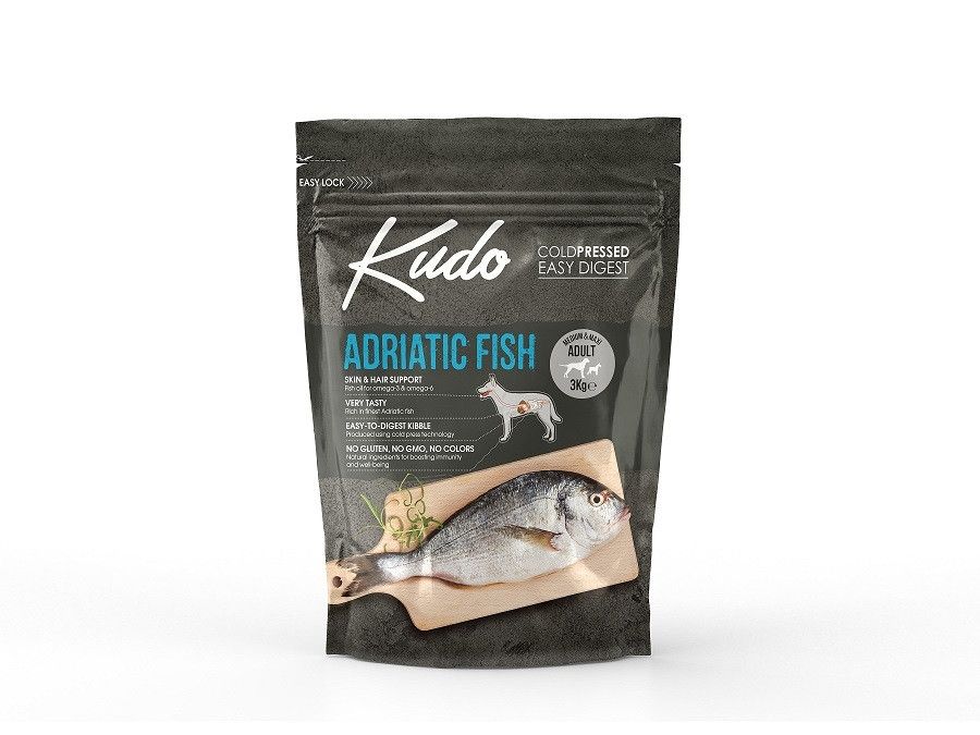 Kudo Adult Mediu-Maxi, Hrana Uscata Presata la Rece, Peste, 3 kg