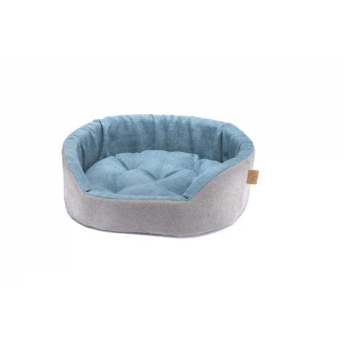 LEOPET Bed Lux, pat oval câini, poliester, pernă reversibilă, antiderapant, albastru și gri, 55x41x15cm - poza 3
