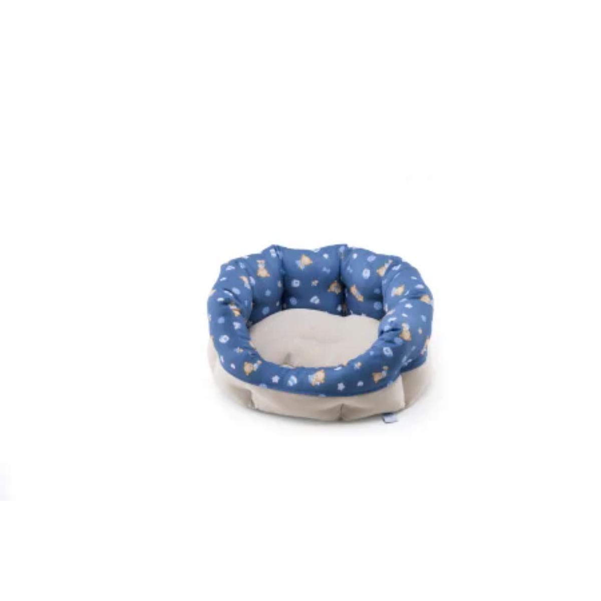 LEOPET Santorini Baby Bear, coș oval pisici, poliester, imprimeu ursuleți, pernă reversibilă, antiderapant, albastru și crem, 45x35x18cm - poza 1
