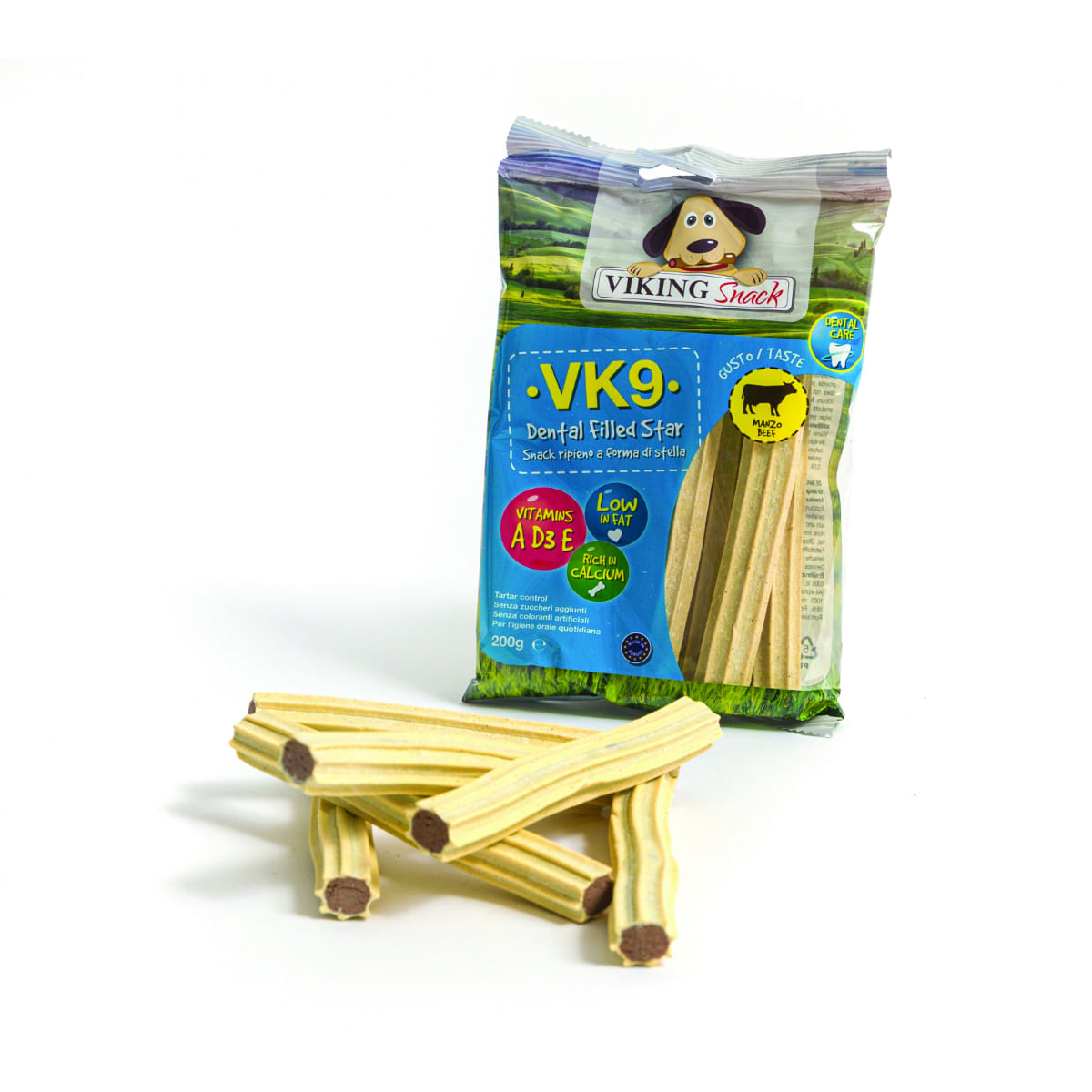 LEOPET Viking Dental Filled Star, XS-XL, Vită, punguță recompense câini, 200g - poza 2