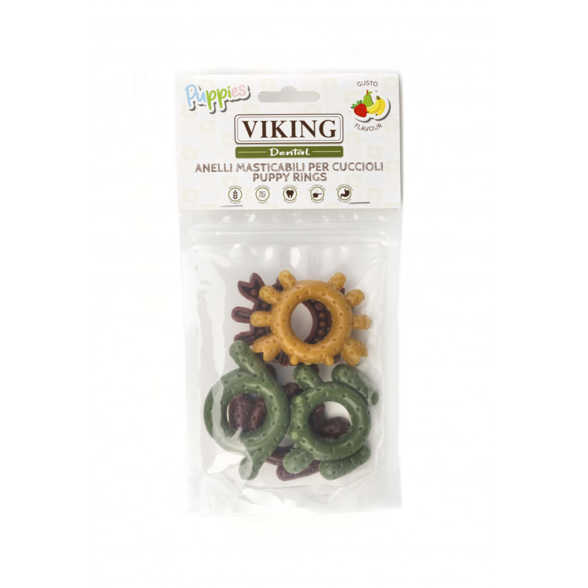 LEOPET Viking Dental Puppy Rings, XS-XL, Fructe, punguță recompense fără cereale câini junior, 80g - poza 1