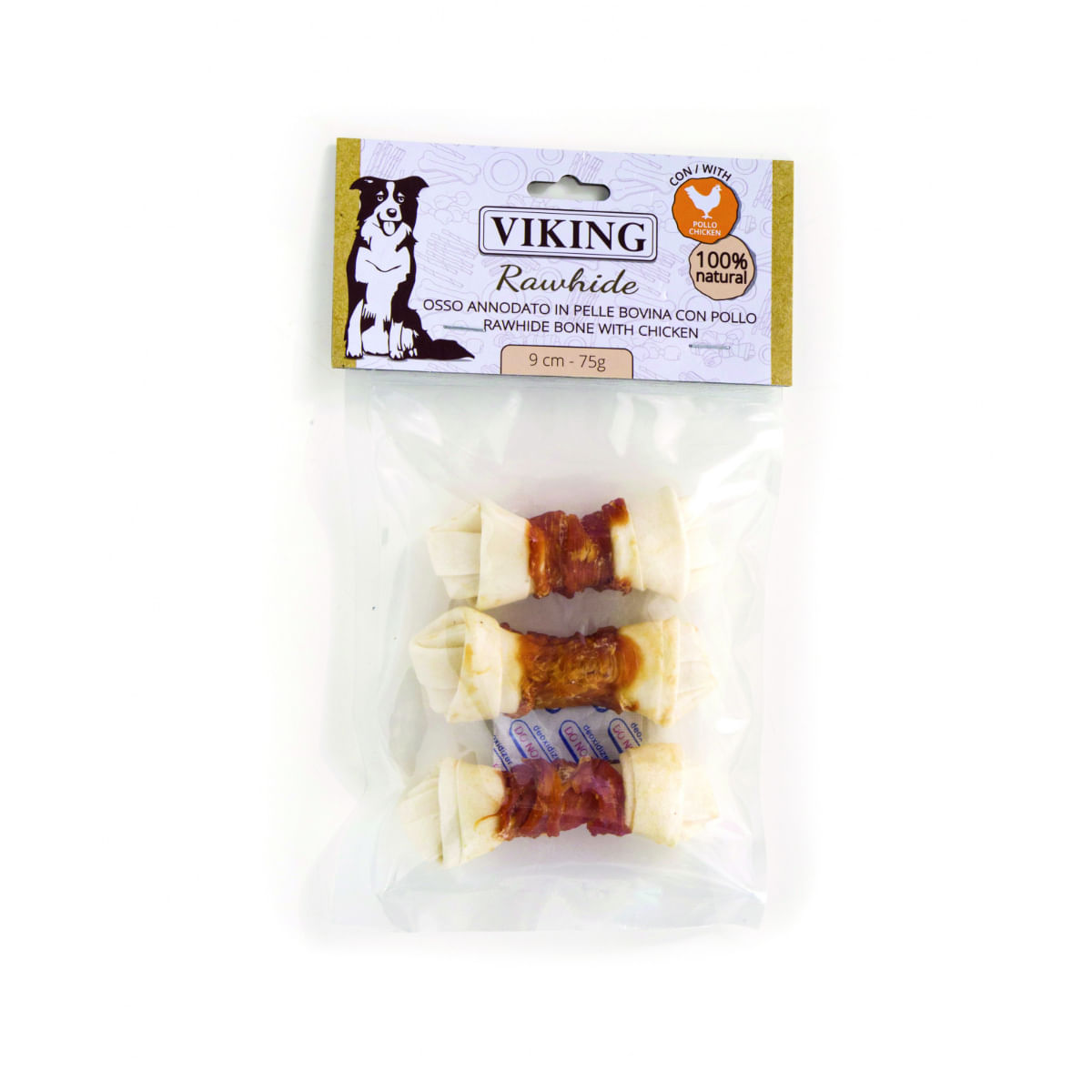 LEOPET Viking Rawhide Bone with Chicken, XS-M, Pui și Vită, punguță recompense fără cereale câini, 75g - poza 2