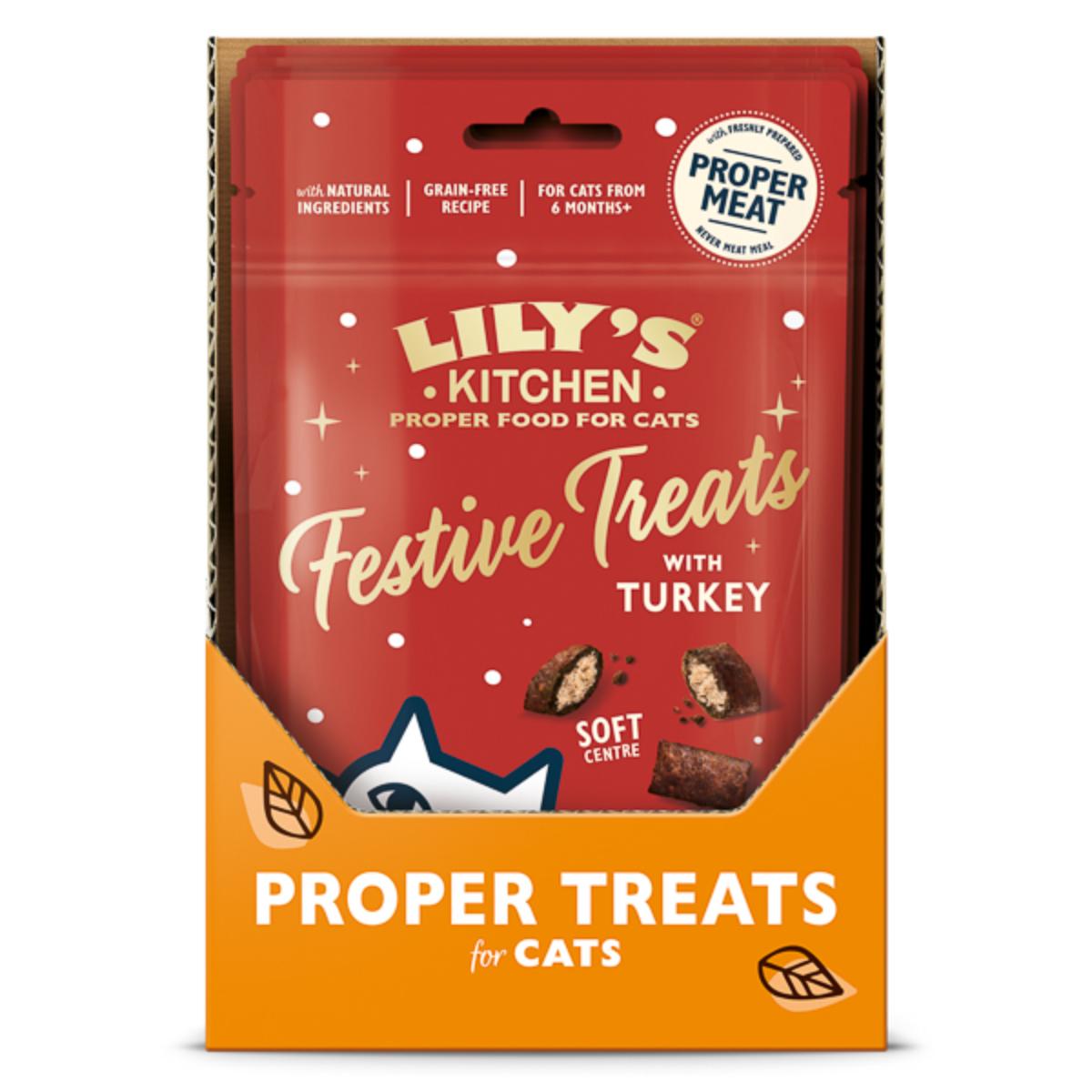 LILY'S KITCHEN Christmas Festive Pillow Treats, Curcan, punguță recompense fără cereale pisici, 60g - poza 4