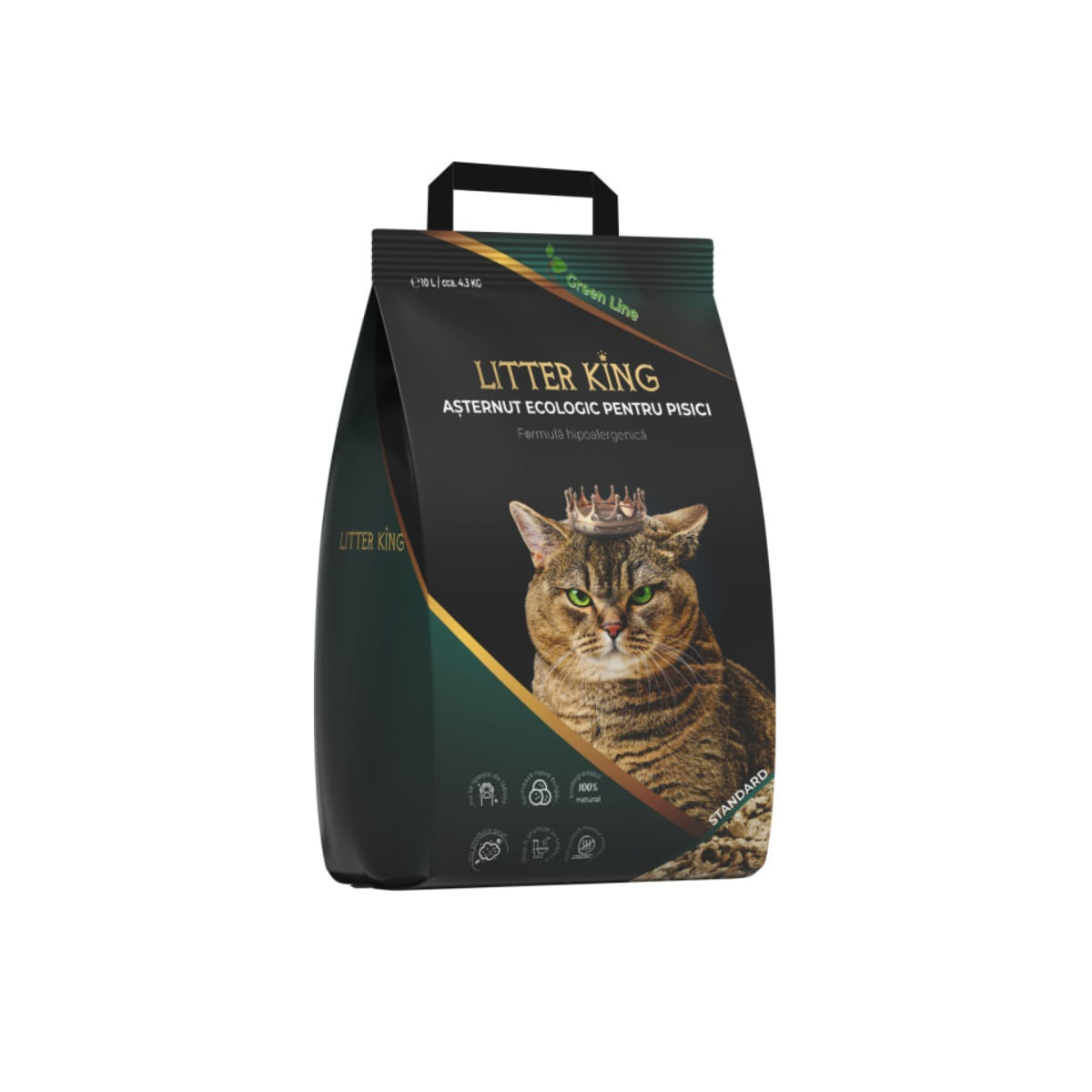 LITTER KING Standard, așternut igienic pisici, peleți, molid, aglomerant, ecologic, biodegradabil, 4.3kg - poza 1