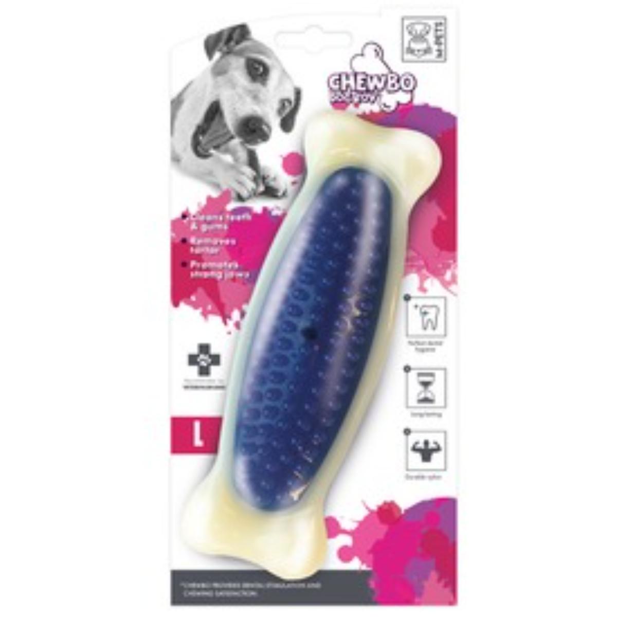 M-PETS Chewbo Bone, jucărie de ros, aromă Bacon, câini, dentiție, cauciuc M-PETS Chewbo Bone, jucărie de ros, aromă Bacon, câini M-L, dentiție, cauciuc, alb și albastru, 20cm - poza 2