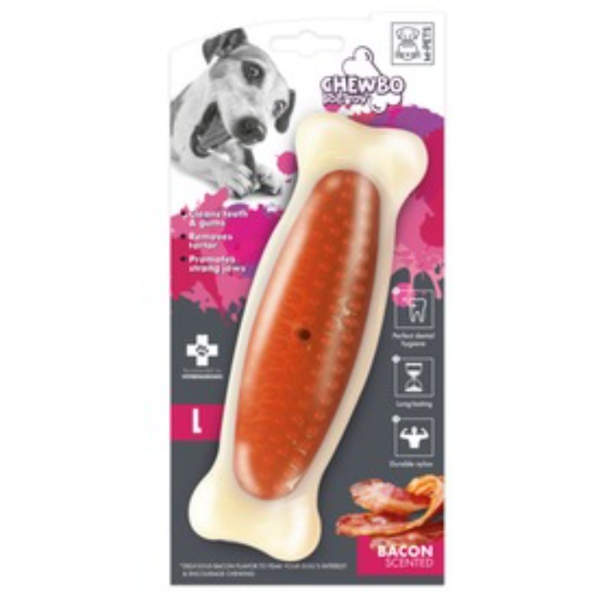 M-PETS Chewbo Bone, jucărie de ros, aromă Bacon, câini, dentiție, cauciuc M-PETS Chewbo Bone, jucărie de ros, aromă Bacon, câini M-L, dentiție, cauciuc, alb și portocaliu, 20cm - poza 1