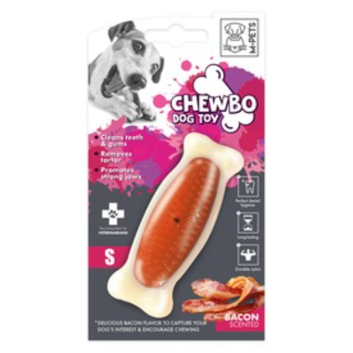 M-PETS Chewbo Bone, jucărie de ros, aromă Bacon, câini, dentiție, cauciuc M-PETS Chewbo Bone, jucărie de ros, aromă Bacon, câini XS-S, dentiție, cauciuc, alb și portocaliu, 10cm - poza 2