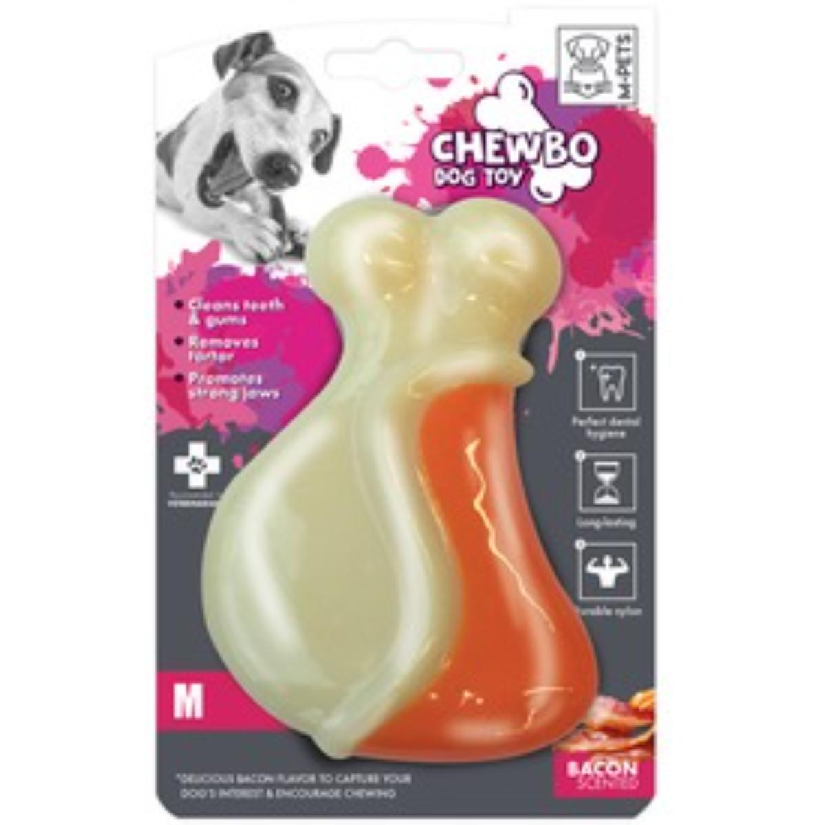 M-PETS Chewbo Leg, jucărie de ros, aromă Bacon, câini, dentiție, cauciuc M-PETS Chewbo Leg, jucărie de ros, aromă Bacon, câini S-M, dentiție, cauciuc, alb și portocaliu, 7.8cm - poza 2