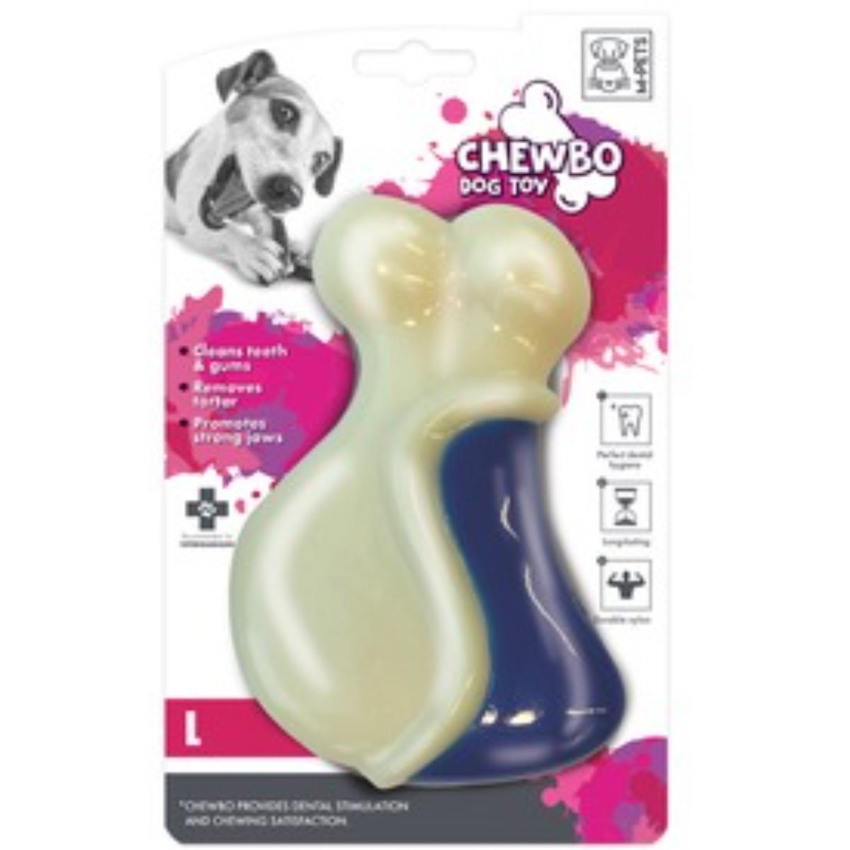 M-PETS Chewbo Leg, jucărie de ros, aromă Bacon, câini, dentiție, cauciuc M-PETS Chewbo Leg, jucărie de ros, aromă Bacon, câini M-L, dentiție, cauciuc, alb și albastru, 9.3cm - poza 2