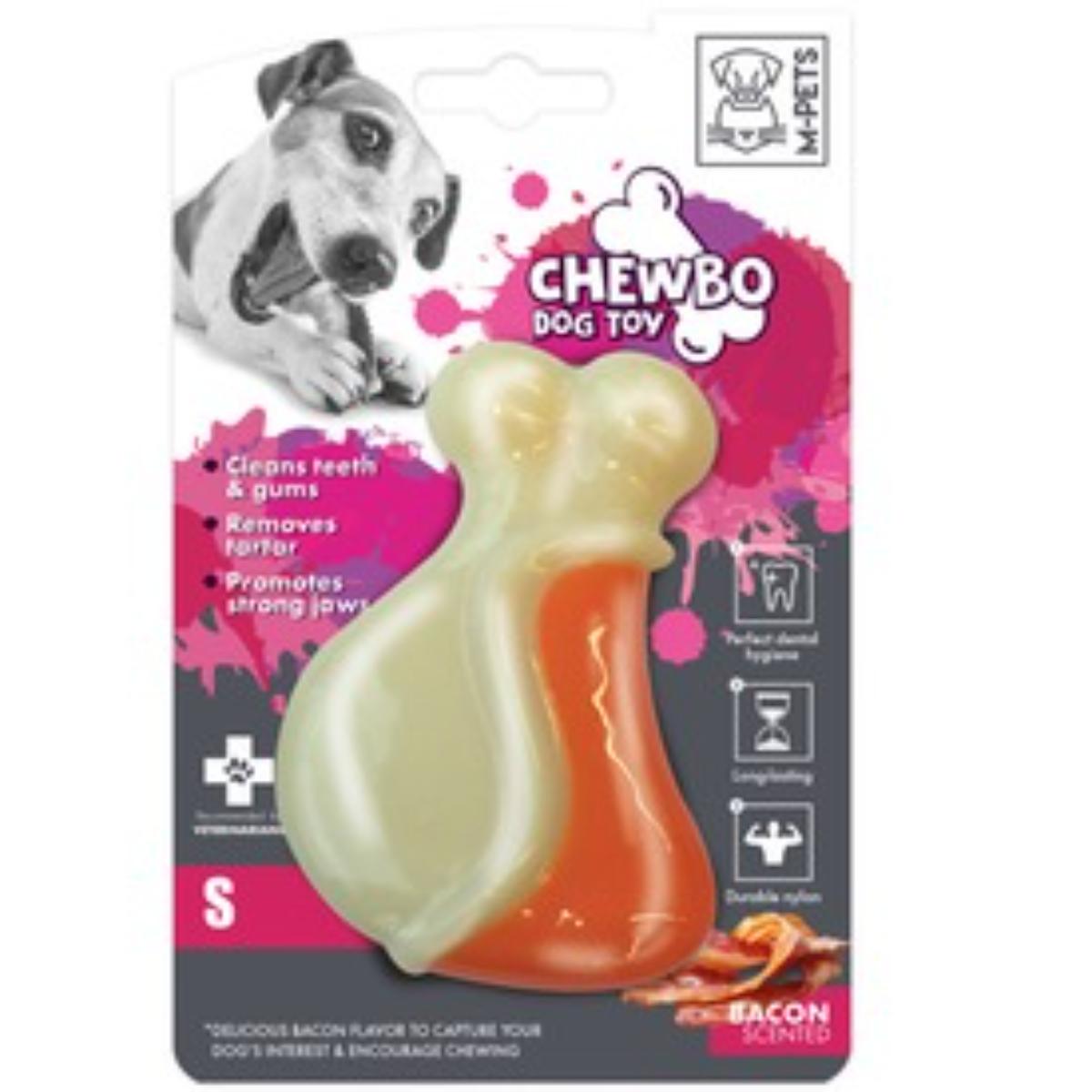 M-PETS Chewbo Leg, jucărie de ros, aromă Bacon, câini, dentiție, cauciuc M-PETS Chewbo Leg, jucărie de ros, aromă Bacon, câini XS-S, dentiție, cauciuc, alb și portocaliu, 6.3cm - poza 2